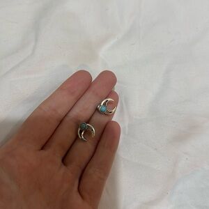 western earrings faux turquoise crescent studs